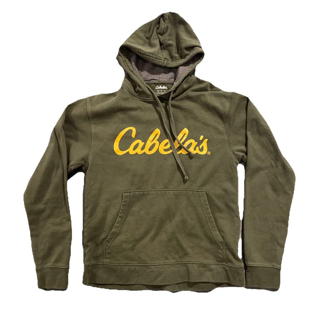 Cabelas Mens Green Long Sleeve Pullover Hooded Sweatshirt Size Small